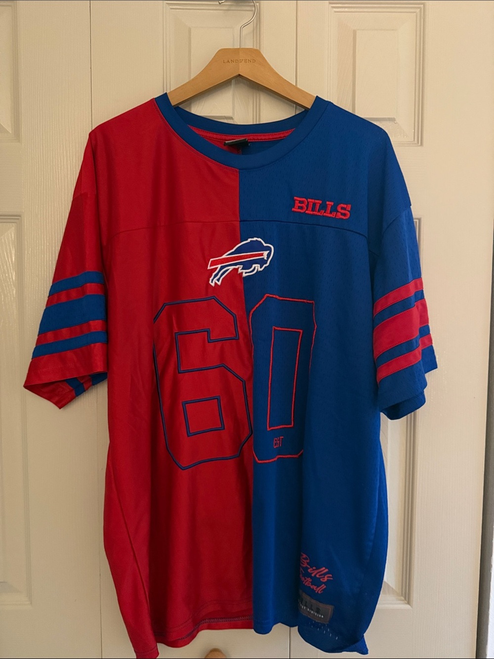NFL Bills Half-Red Half-Blue Football Jersey with Number 60